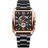 Square Watch 3ATM Luminous Analog Calendar Skeleton Stainless Steel Strap Star Moon Quartz Watch Casual Stylish Black Fashion Accessories Birthday