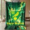 Norwich City Custom Name Text Flannel Blanket Soccer Logo Personalized Fleece Throw Blanket Special Gift For Sofa Bedroom Home