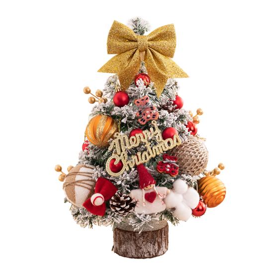 Yousheng Mini Christmas Tree with LED Light Pre-lit Small Artificial Snow Flocked Tree with Ball Ornaments for Xmas Tabletop Indoor Holiday Decor