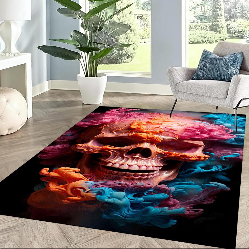 Eerie Skull In Flames Floor Mats for Living Room, Bedroom and Room Decoration Are Suitable for Gifts.