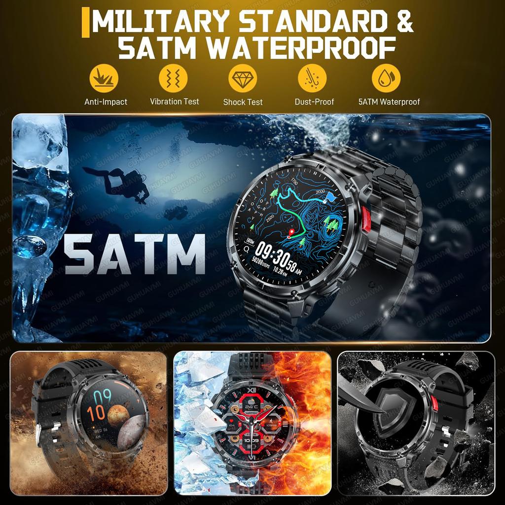 2026 New Men Bluetooth Call Smart Watch Military Built-in GPS Compass Barometric Altimeter 30ATM Waterproof Bluetooth Call Smart Watch
