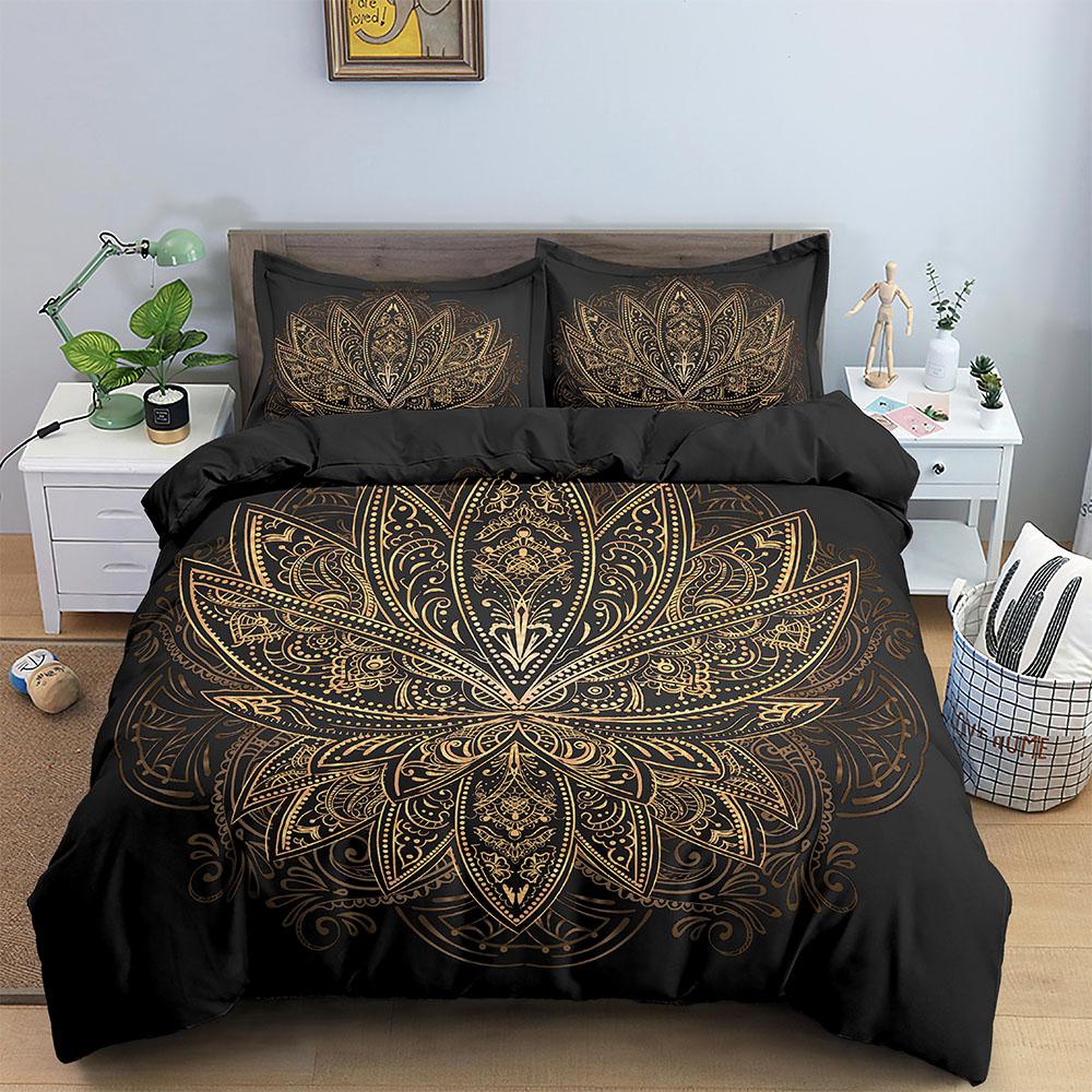 Комплект пододеяльников Lotus Queen King Size с 3D-принтом Boho Luxury Polyester Quilt Covers Постельное белье в стиле бохо для детей Комплект постельного белья