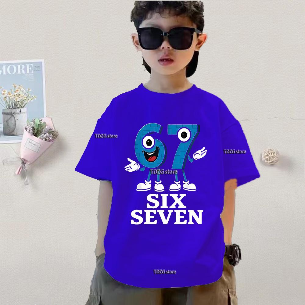 6 7 SIX SEVEN Kids Cotton TShirt Adult Boys Girls Family Matching Casual TeeCartoon Monster Number Print Birthday Summer Tops