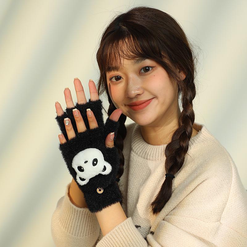 2023 Winter Men's Cute Cartoon Flip Gloves: Warm, Thick, Imitation Cashmere Knit