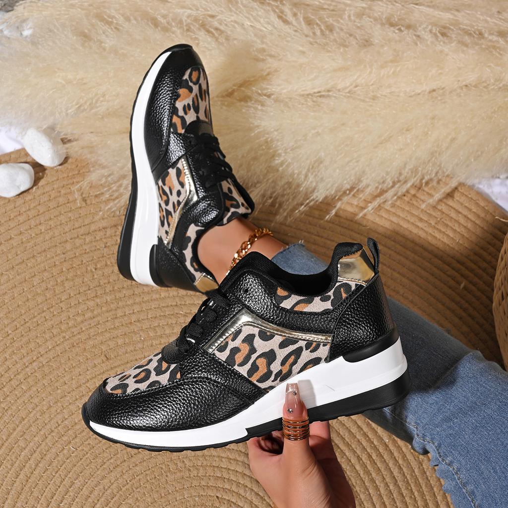 Модные женские кроссовки Модные леопардовые вязаные кроссовки Женские кроссовки на платформе Слипоны для ходьбы Женские легкие повседневные кроссовки больших размеров