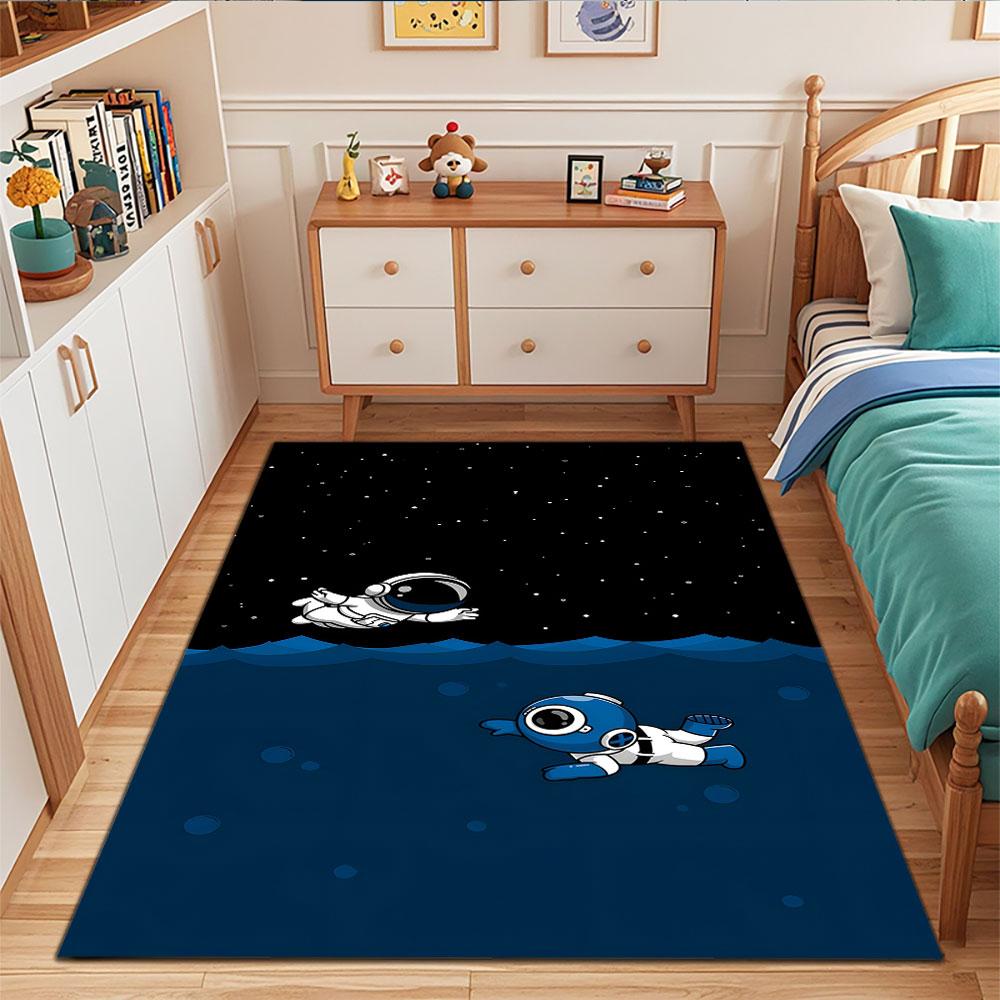 Astronaut and Alien Floating in Space Patterned carpet, suitable as a non slip play mat for the living room and bedroom sofa