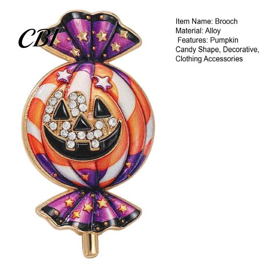 Metal Badge Pin Halloween Rhinestone Pumpkin Candy Brooch, Men Women Alloy Lapel Pin, Sweater Cardigan Coat Clothing Accessories, Costume Jewelry