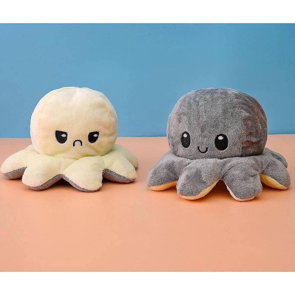 Reversible Octopus Plush Toys Black And Gray 20cm, Show Your Mood Without Saying A Word-p