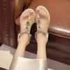 Large size Roman sandals women's 2025 new summer wear flat-bottomed rhinestone herringbone foot beach sandals