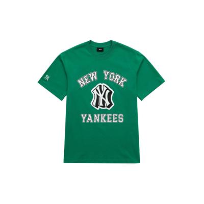 MLB Нью-Йорк Янкиз Колледжный Стиль Полосатая Дофаминовая Буквенная Печать Круглый Вырез Американский Винтаж Короткий Рукав Футболка Унисекс Топы Зеленый 3ATSV0233-50GNP
