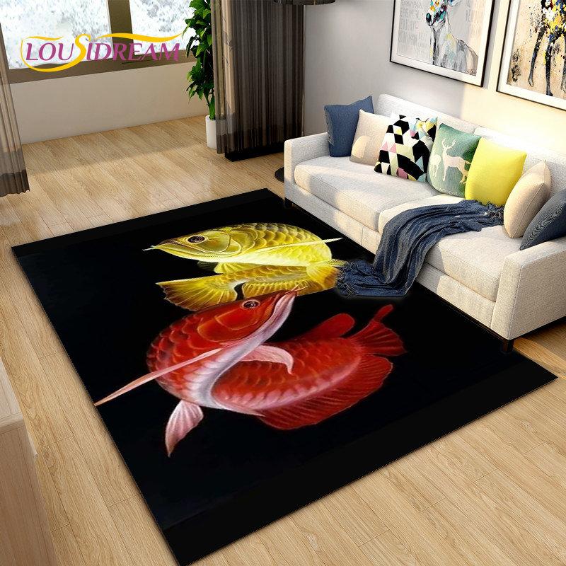 3D Рыба Золотая Арована Бетта Коврик в виде Рыбы, Коврик для гостиной, Спальни, Дивана, Коврик, Декор, Нескользящий напольный коврик для детских игр