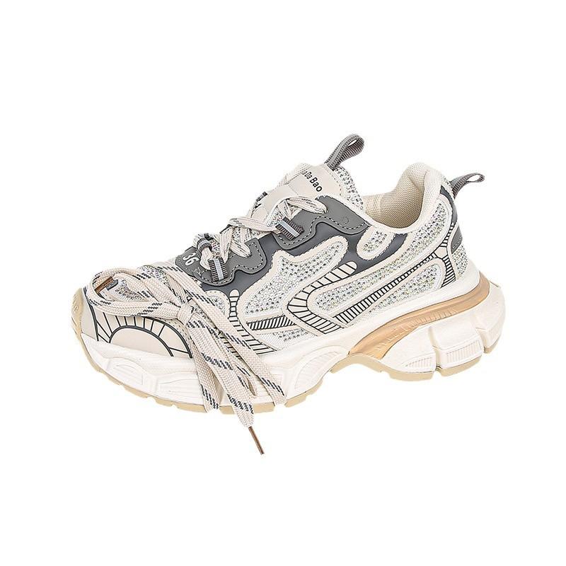 Rhinestone Paris Daddy Shoes Women's Early Autumn New Thick-soled Versatile Lace-up Mesh Breathable Sports Casual Shoes Tide