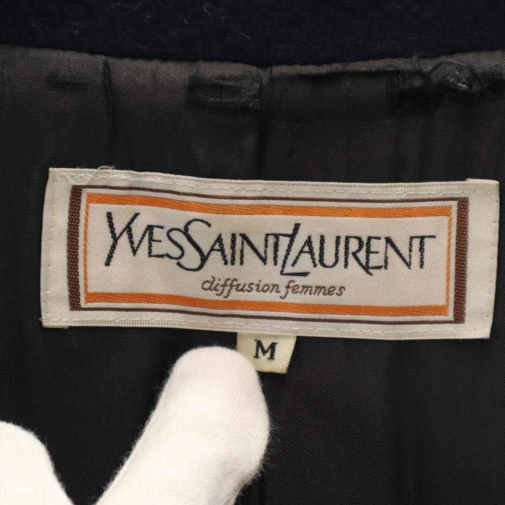 Yves Saint Laurent Пальто Честер из старого мельтона 90-х M Темно-синий Женское Б/У