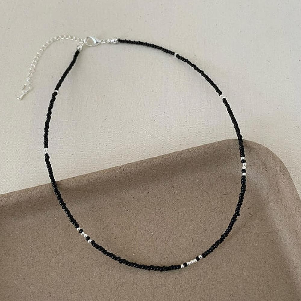 Poom/Luz Luna Saana Black Onyx Silver Ball Choker Layered Necklace