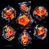 Runes DND Resin Dice Gazes Eye Dice Golden Blue Liquid Core Flaming RPG Sharp Edged Dice Set with Gift Box Polyhedral Compatible