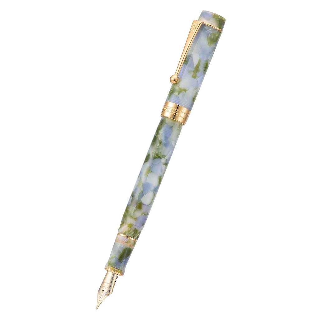 Lanxivi Jinhao Классическая перьевая ручка Экстратонкий конвертер и набор пенал Ручка, Сине-зеленый целлулоид, Перо,