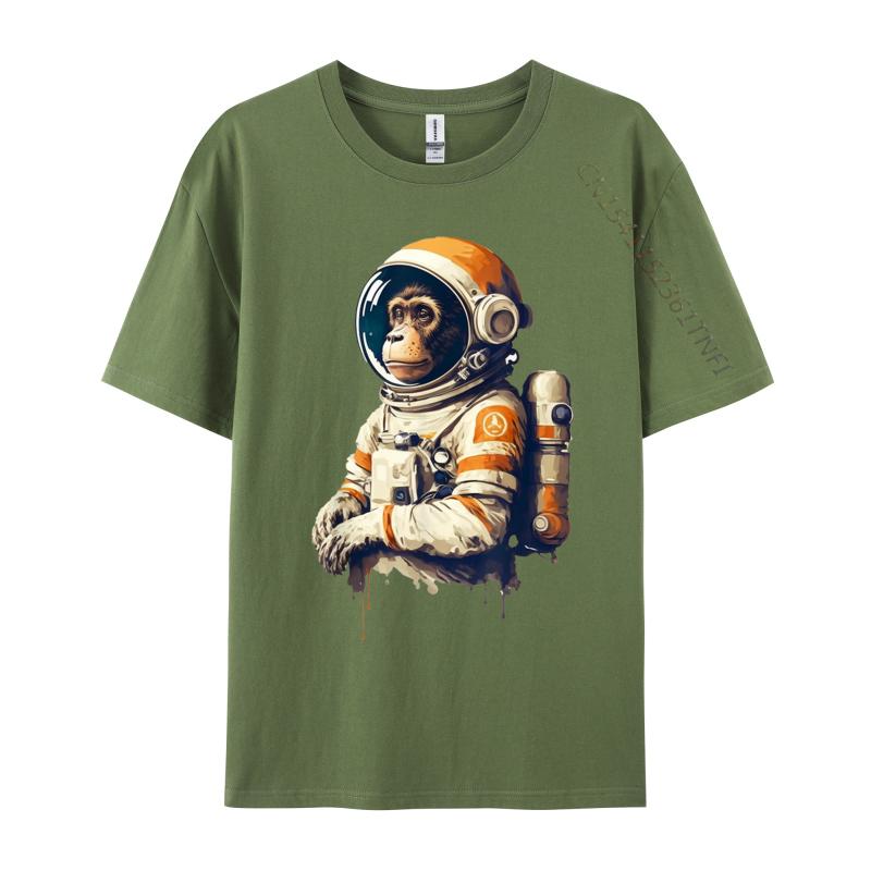 space vintage travel astronaut monkey astronaut Custom Camisa T-Shirt Tops Tees Retro Cotton Normal Clothing Shirt