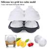 Silicone Ice Ball Tray with Lid 4 Cavities Easy Release BPA Free Summer Refrigerator Cocktail Whiskey Ice Sphere Maker Press Mold Kitchen Supplies