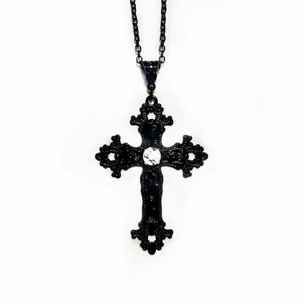 Gothic Y2K Punk Crystal Black Cross Pendant Choker Necklace for Women