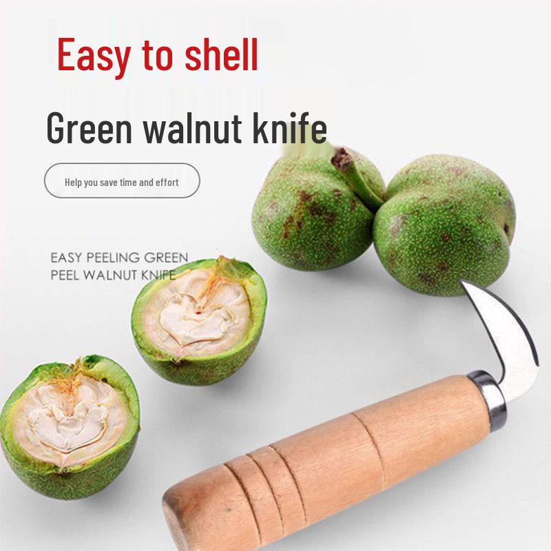 Peach & Walnut Opener: Multi-use Green Skin Knife for Peeling Walnuts.