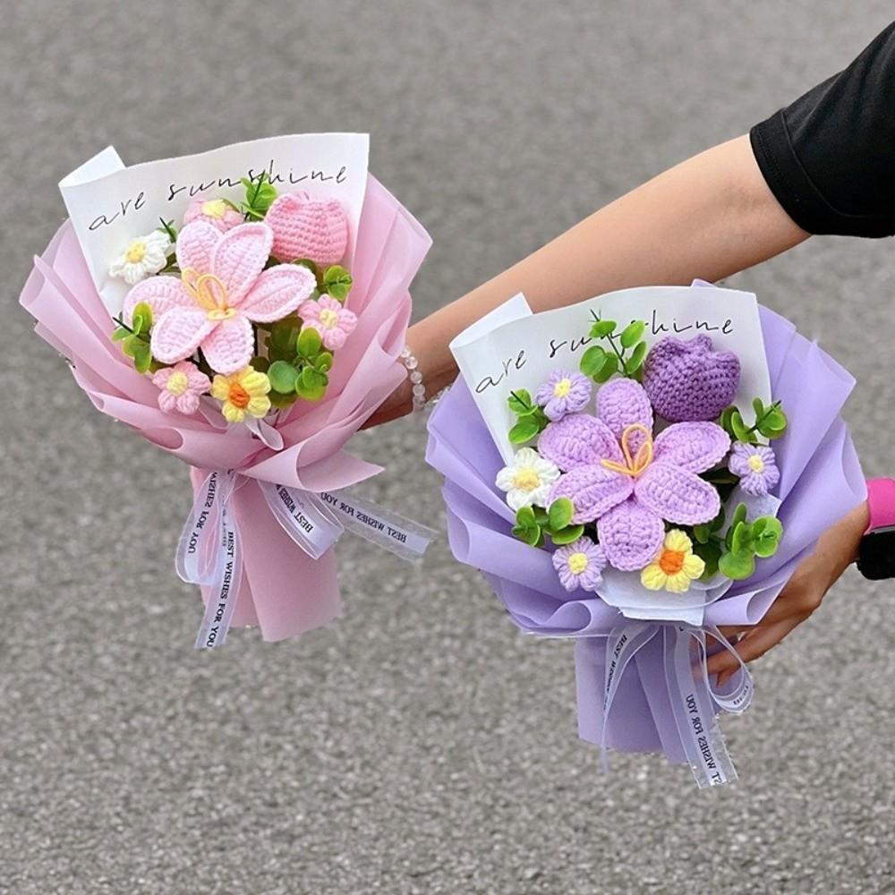 Woven Crochet Flower Bouquet Sunflower Artificial Flowers New Knitted Flower Valentines Day Gift