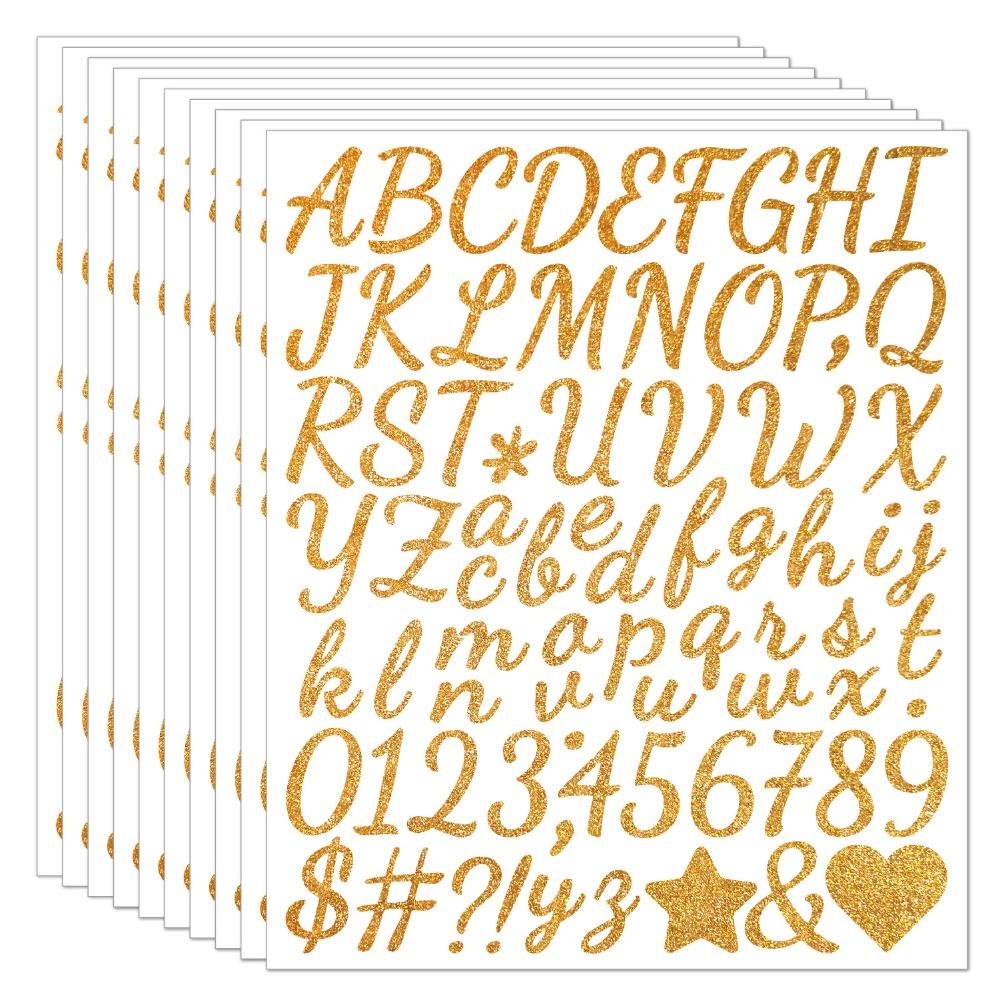 5 Sheets Sparkling Glitter Letter Stickers Shiny Silver Letter Number Sticker DIY Crafts