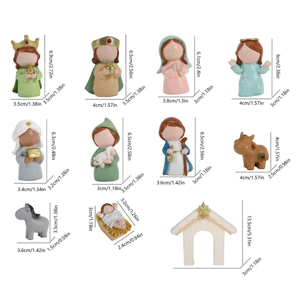 Christmas Nativity 12 Pieces Holy Family Manger Small Nativity Set Christmas Decor for Kids Adults Christian Desk Table Shelf