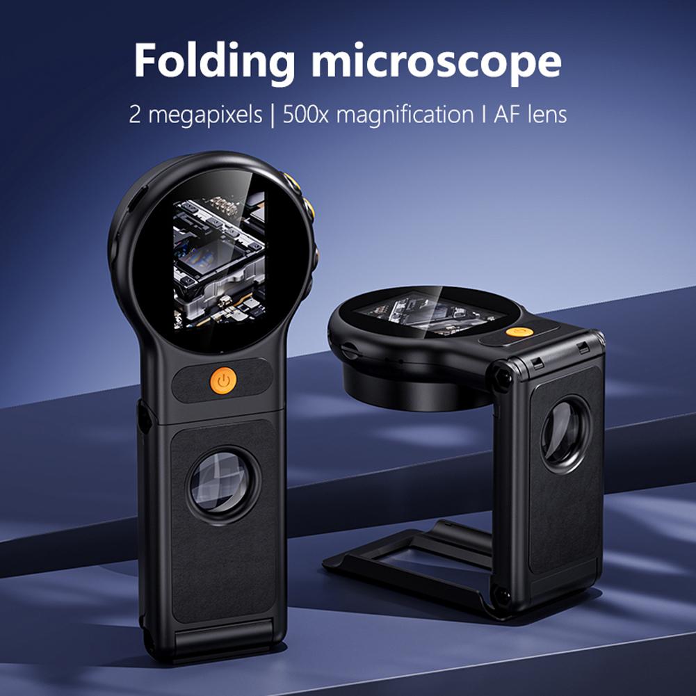 500-60X Portable Handheld Microscope 2Inch IPS Screen HD Electronic Coin Magnifier 2MP Magnifying Glass for Jewelry Watch Repair