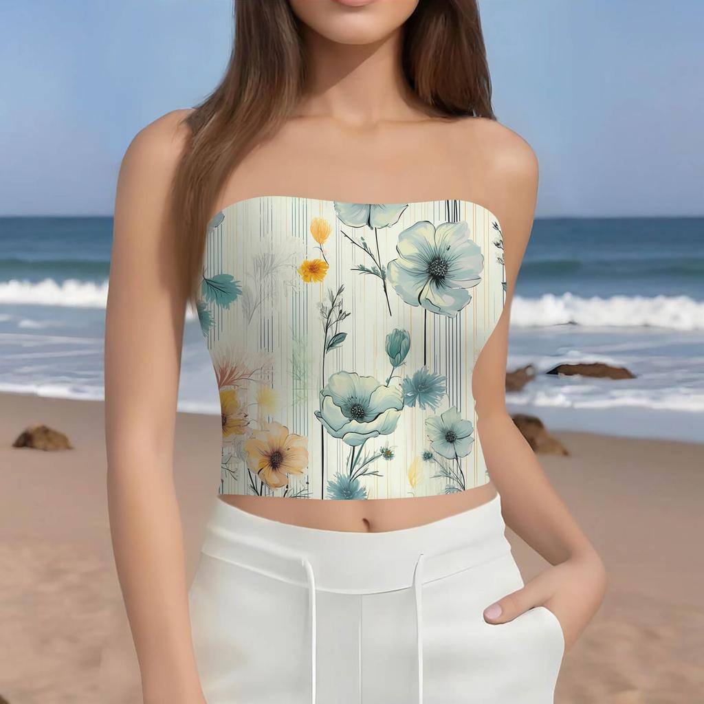 Crop Tops For Women Sexy Cami Tank Summer Tube Sleeveless Printed Camisole Shirt Vest