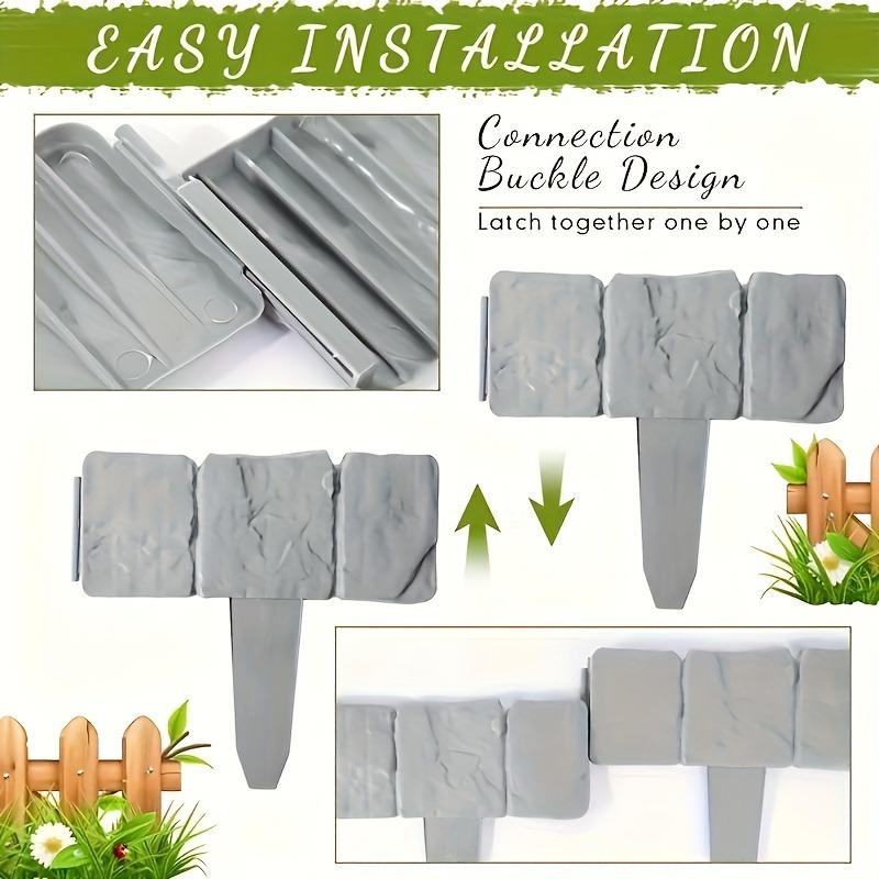 8/12/16pcs Garden Landscape Edging Borders Insert Plastic Imitation Stone Effect Fence DIY Lightweight for Outdoor Patio Balcony Yard