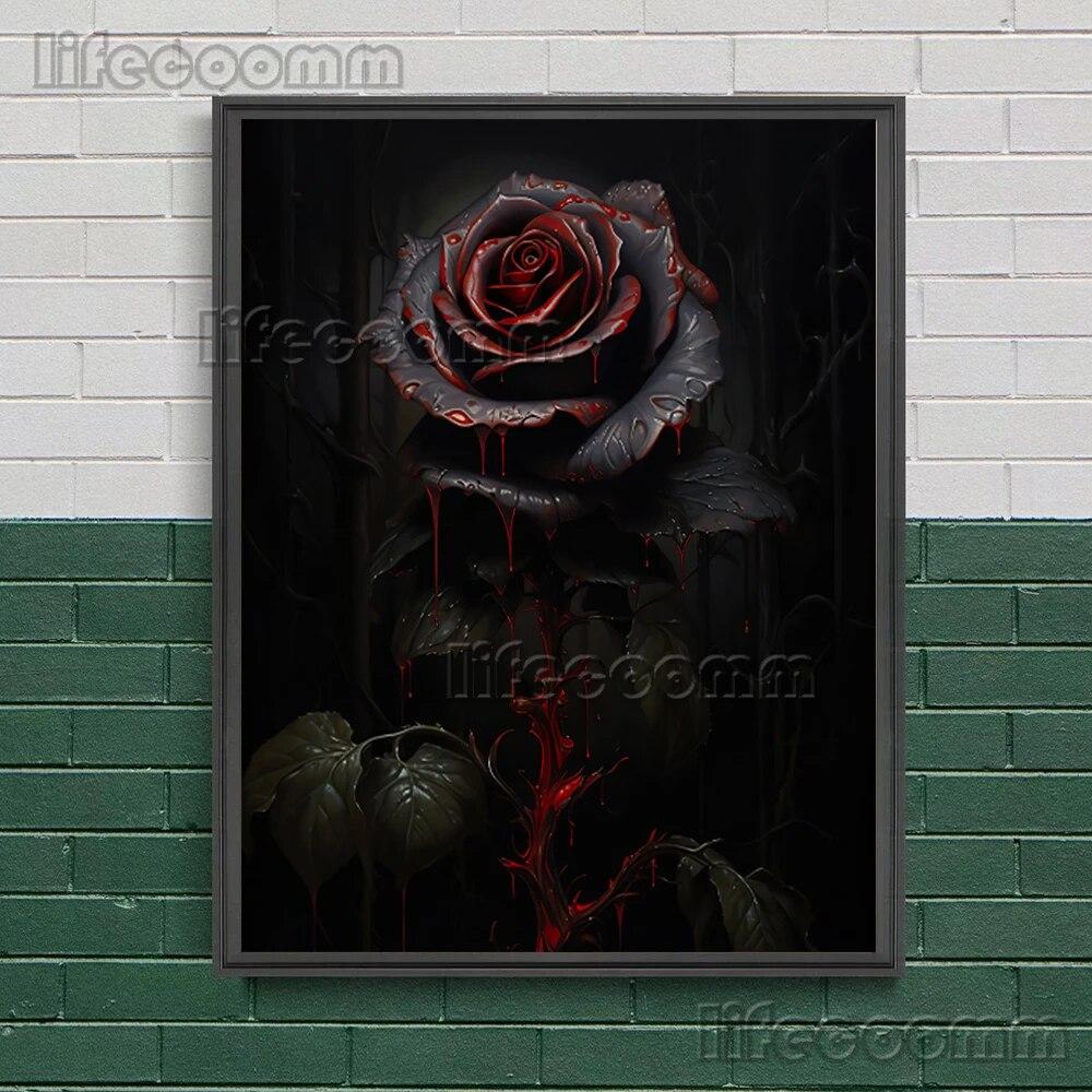Черное сердце с кинжалом, винтажный настенный художественный постер, ботанический цветочный череп и готический мотылек, холст, картина, темный декор в стиле Cottagecore, без рамки