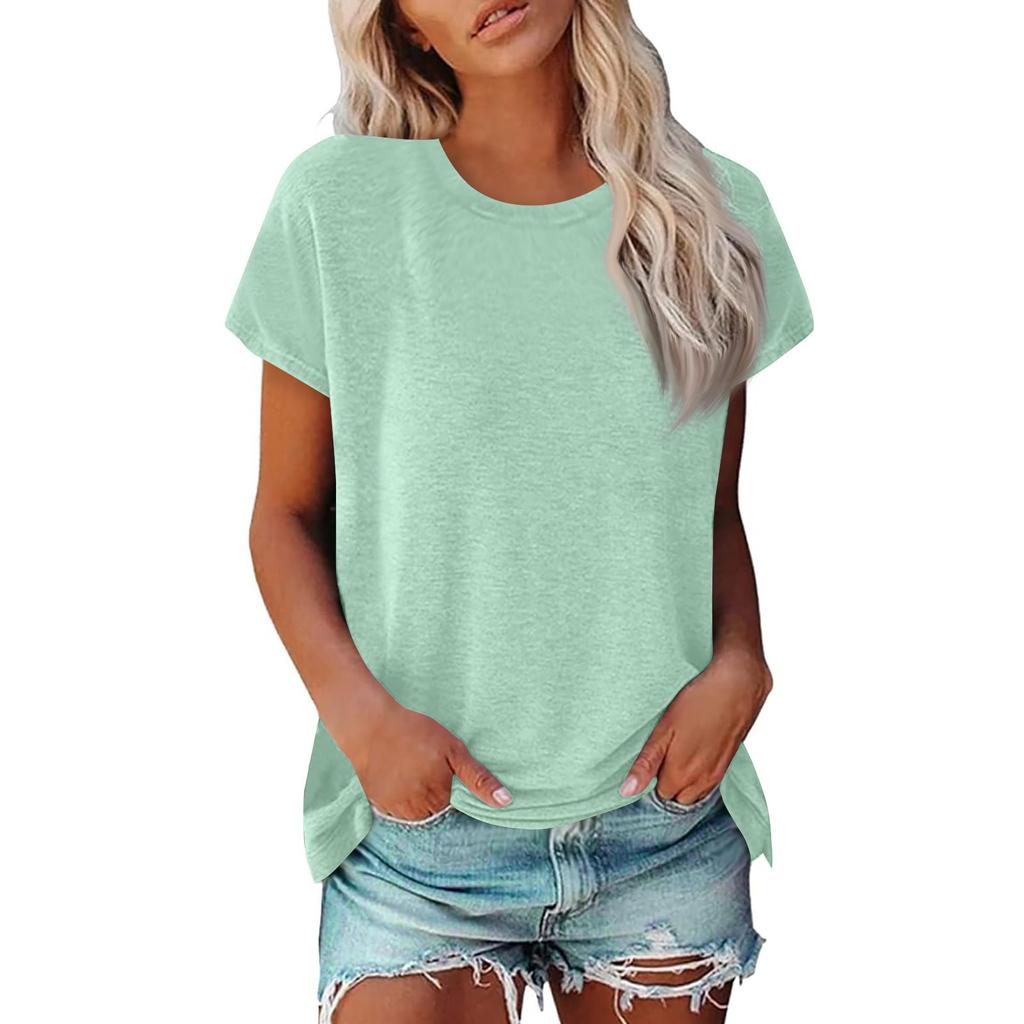 Женская летняя повседневная базовая футболка с круглым вырезом, однотонные топы, хлопковые повседневные женские топы с короткими рукавами, топы, спортивная рубашка