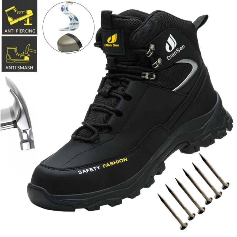 Мужская защитная обувь с защитным носком, промышленная рабочая обувь, устойчивая к проколам, ударопрочная, складская обувь, кожаные кевларовые стельки, ботинки