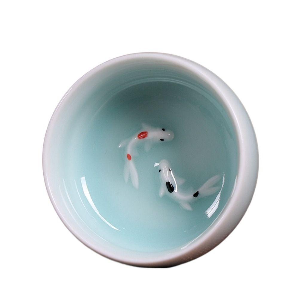 Kungfu Golden Fish Celadon Porcelain Teacups Crackle Chinese Tea Cup Longquan Tea Cup Bowl Gift