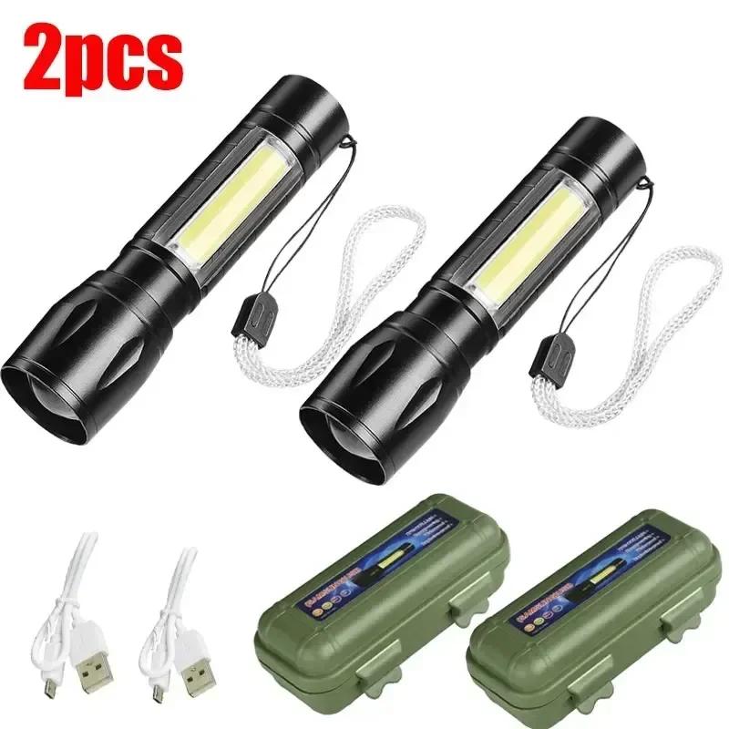 Мощный Мини-фонарик COB+XPE с зумом, встроенным аккумулятором, USB-зарядкой, портативный для улицы, кемпинга, аварийный фонарь