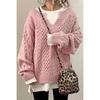 SY651 Womens Loose Knit Sweater Twist Design Casual V Neck Long Sleeve Pullover