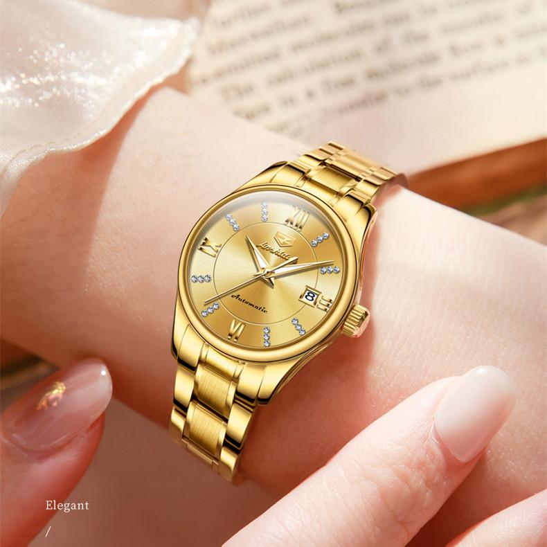 JINSHIDUN Новые женские часы для бизнеса и отдыха, элегантные, легкие, роскошные, повседневные, водонепроницаемые, с одним календарем, механические часы, элитные часы