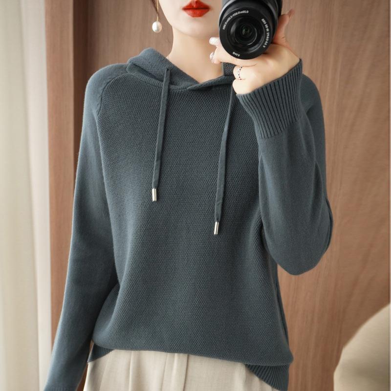 INDFS Женская мода повседневная осень-зима однотонный принт длинный рукав с капюшоном свитера