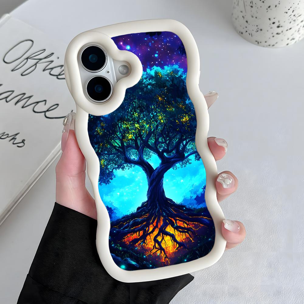 World Life Tree Mobile Phone Case for iPhone 17 16 15 14 13 12 11 Air Pro Max Plus Wavy Edge TPU Colorful Cover Cover Pretty