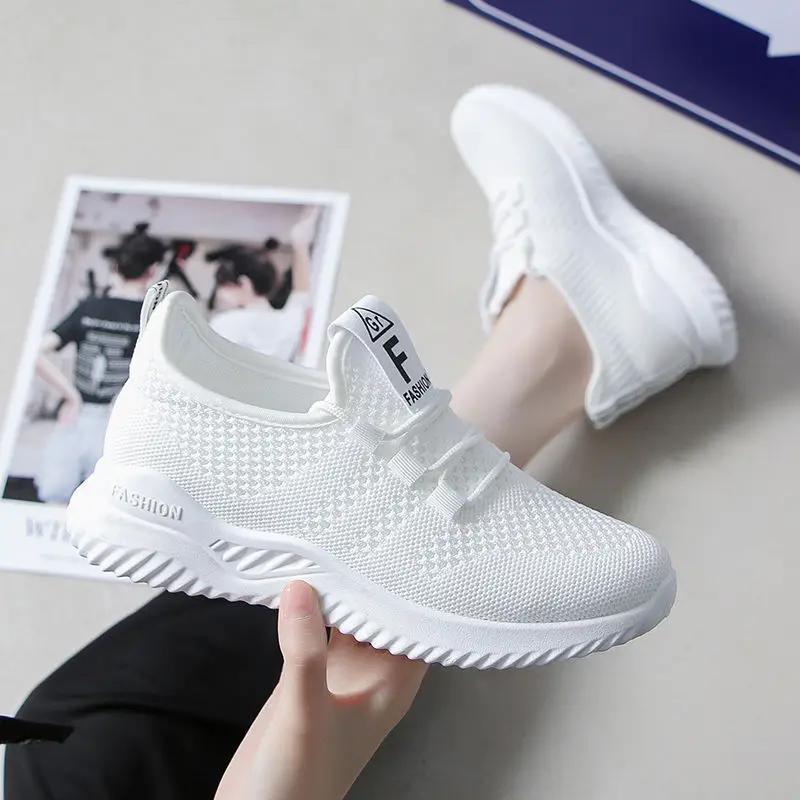 Ladies Trainers Casual Mesh Sneakers White Black Women Flat Shoes Lightweight Soft Sneakers Breathable Footwear Basket Shoesft65