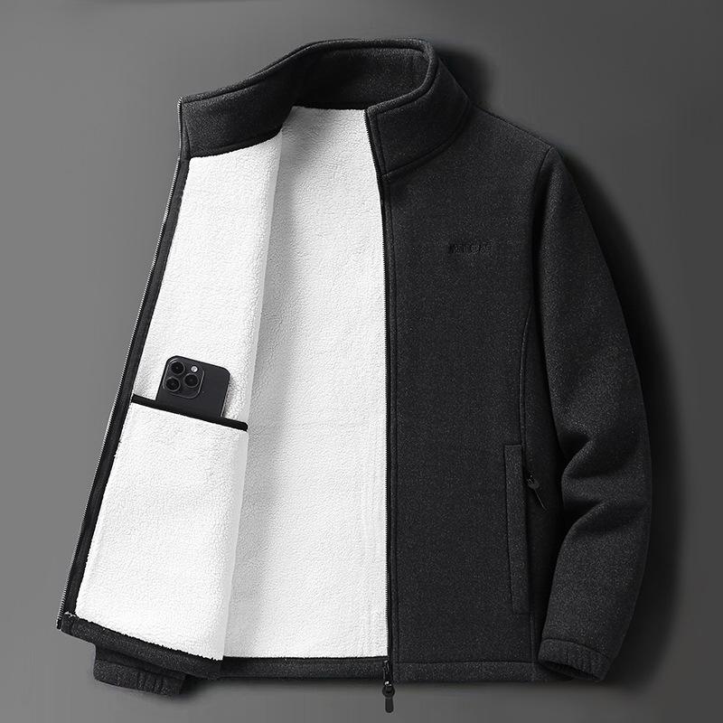 Мужская флисовая куртка из овечьей шерсти - Осень/Зима, на бархатной подкладке, толстая теплая верхняя одежда для мужчин среднего и пожилого возраста.
