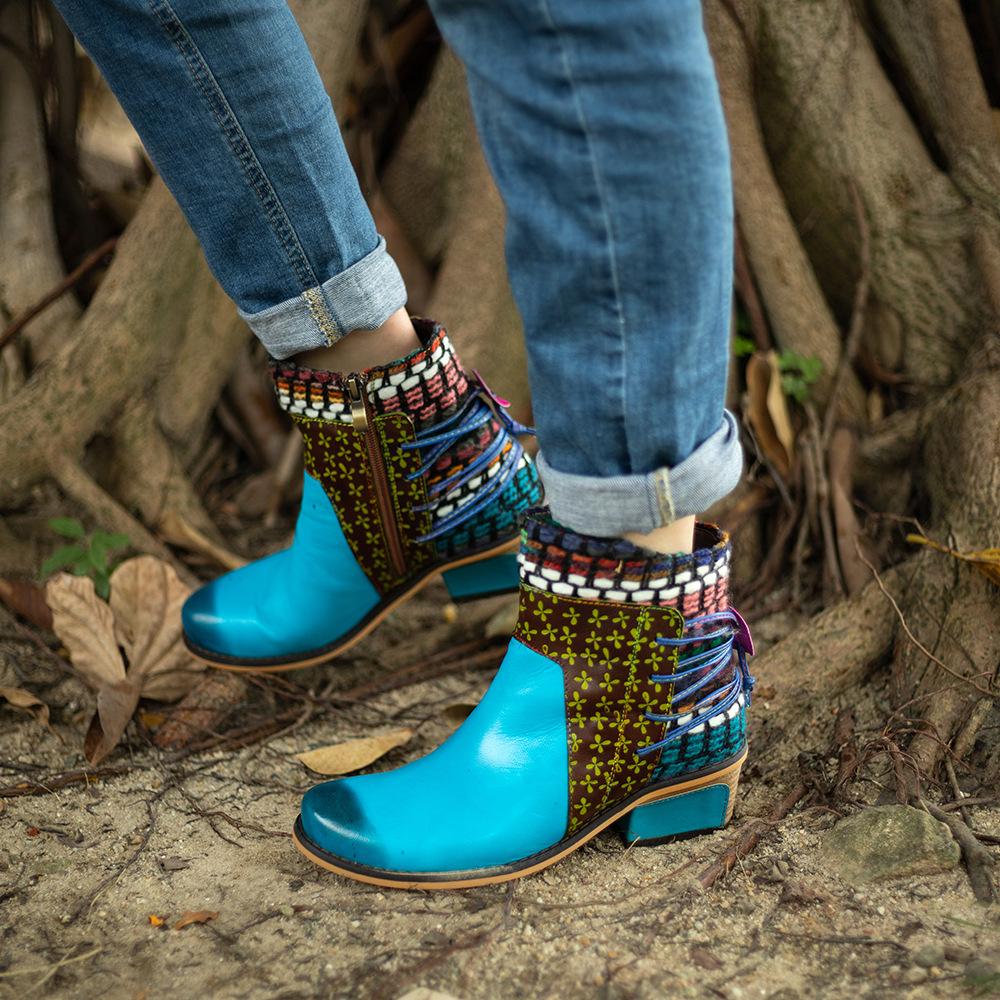 Женская повседневная обувь смешанного цвета в этническом стиле в стиле ретро, ​​мягкая женская лоскутная обувь