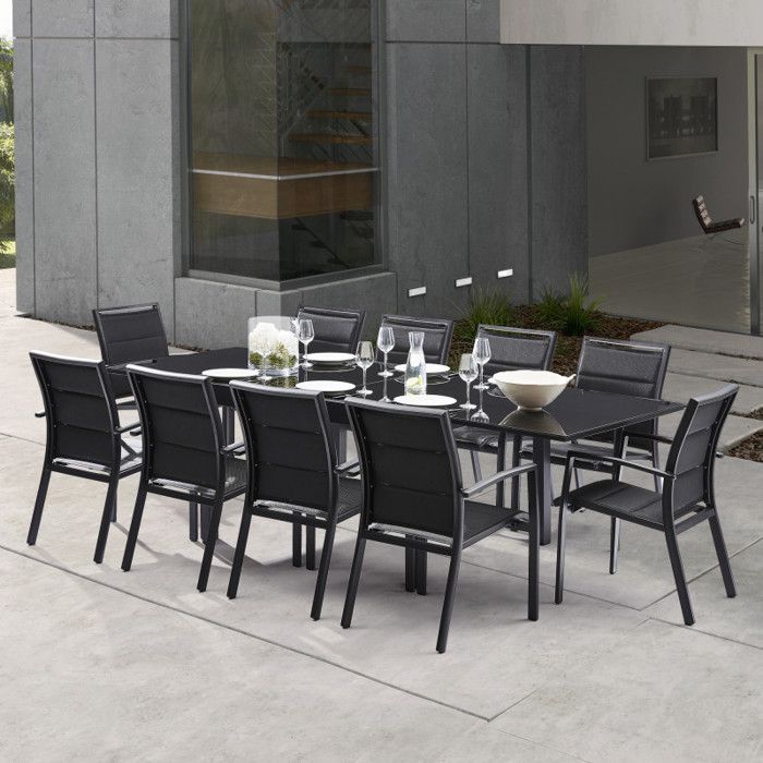 Garden Furniture Set Modulo T 6/10 + F 10 Full Glass Black Wilsa Garden