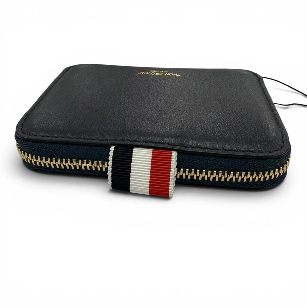 Pristine THOM BROWNE Coin case Zip Around Wallet Pebble Grain Dark navy leather Used