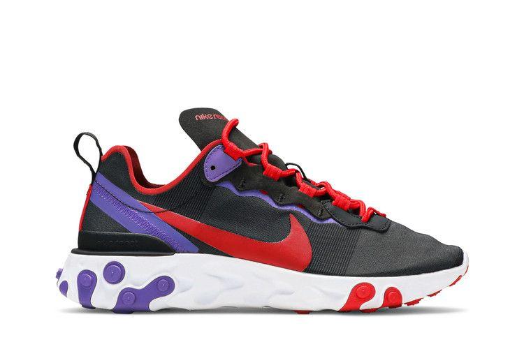 Женские кроссовки Nike React Element 55 Черный Университетский Красный (Женский) Черный/Университетский красный/Фиолетовый/
