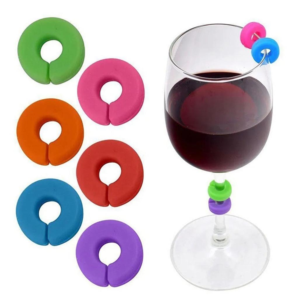 Wine Glass Markers Set of 12 Mini Circle Silicone Drink Glass Charms Tags Recognizer Cup Labels Signs for Party Bar