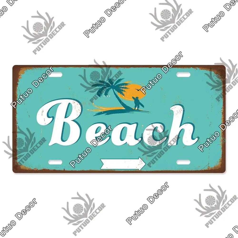 Putuo Decor Beach Retro Tin Sign Licenses Plate Plaque Metal Vintage Poster for Pub Bar Surf Club Man Cave Wall Art Decoration