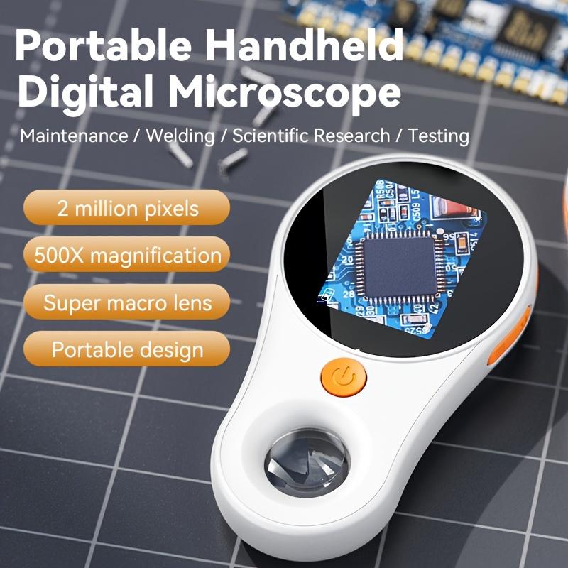 Цифровой микроскоп высокой четкости 500X, портативный ручной супермакрообъектив, перезаряжаемая литий-полимерная батарея, питание от двух портов USB и батареи
