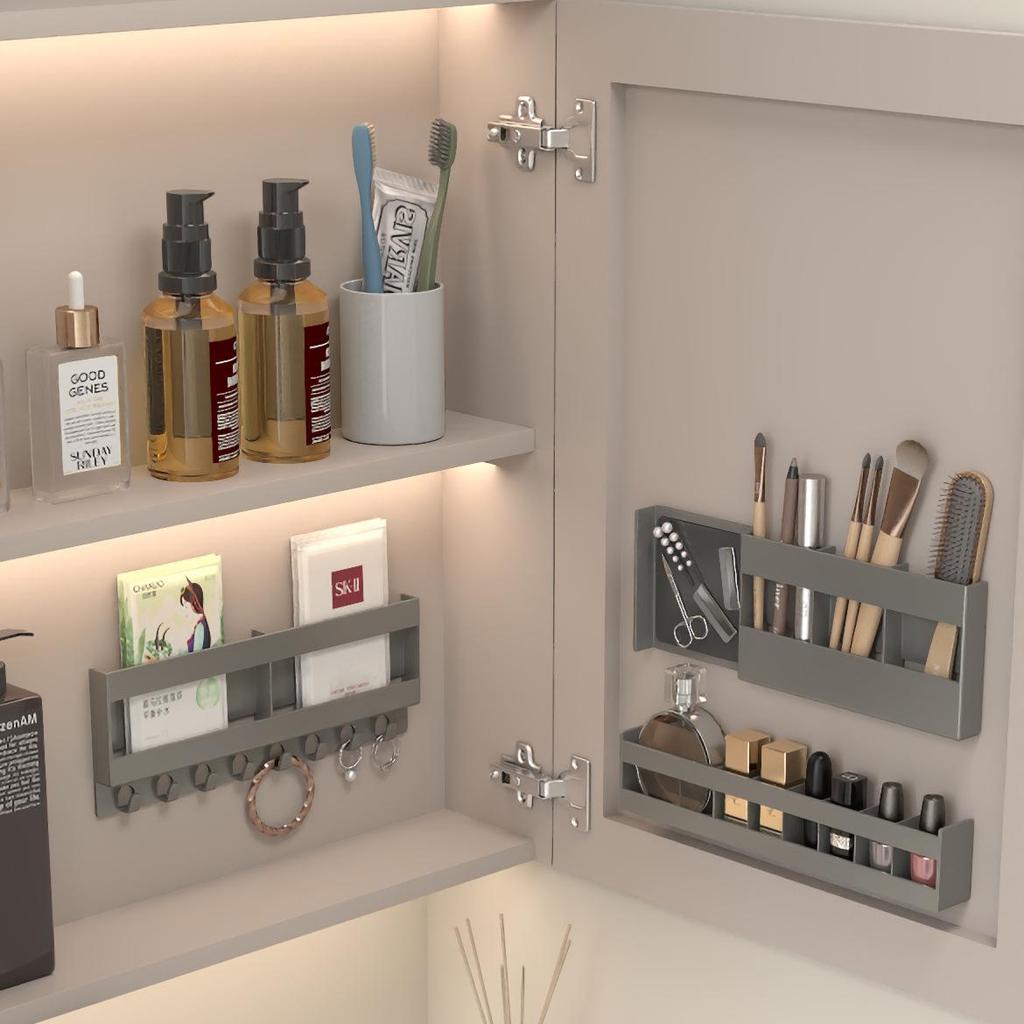 Настенный зеркальный шкафчик для ванной комнаты с хранением без сверления для косметики и туалетных принадлежностей