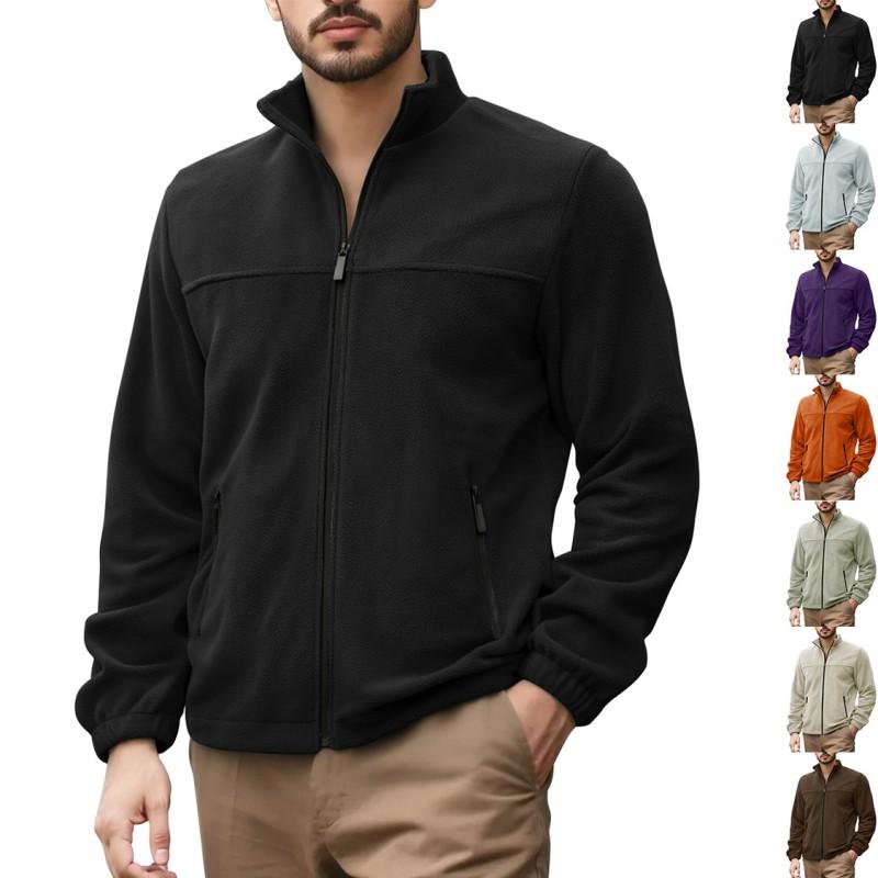 Mens Fleece Jacket With Stand Collar Zipper Casual Outdoor Wear Lightweight Warm Midweight Outerwear